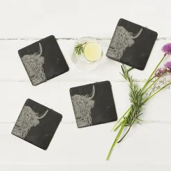 Highland Cow Slate Coasters- Set of 4