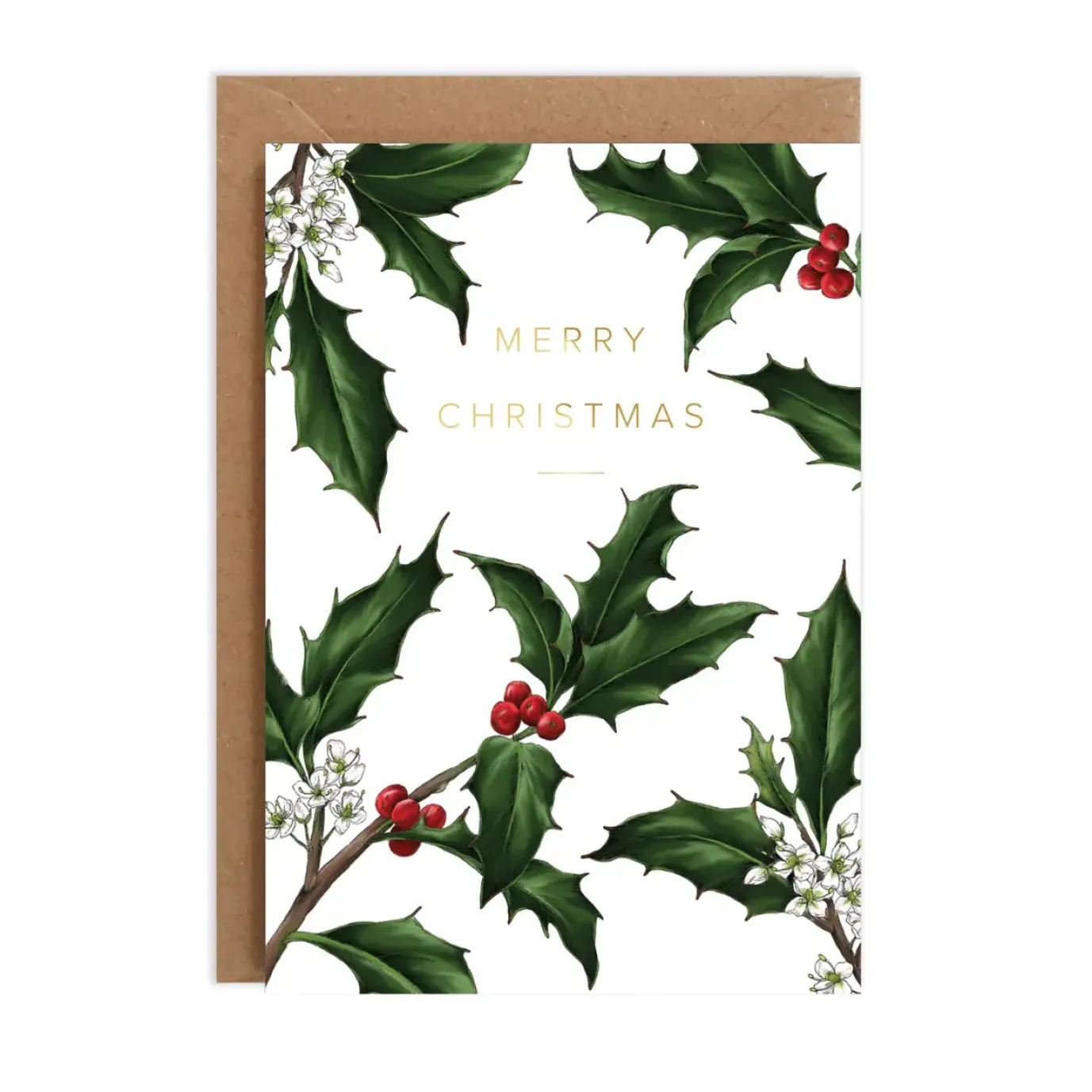 Holly Border - White - Christmas Card
