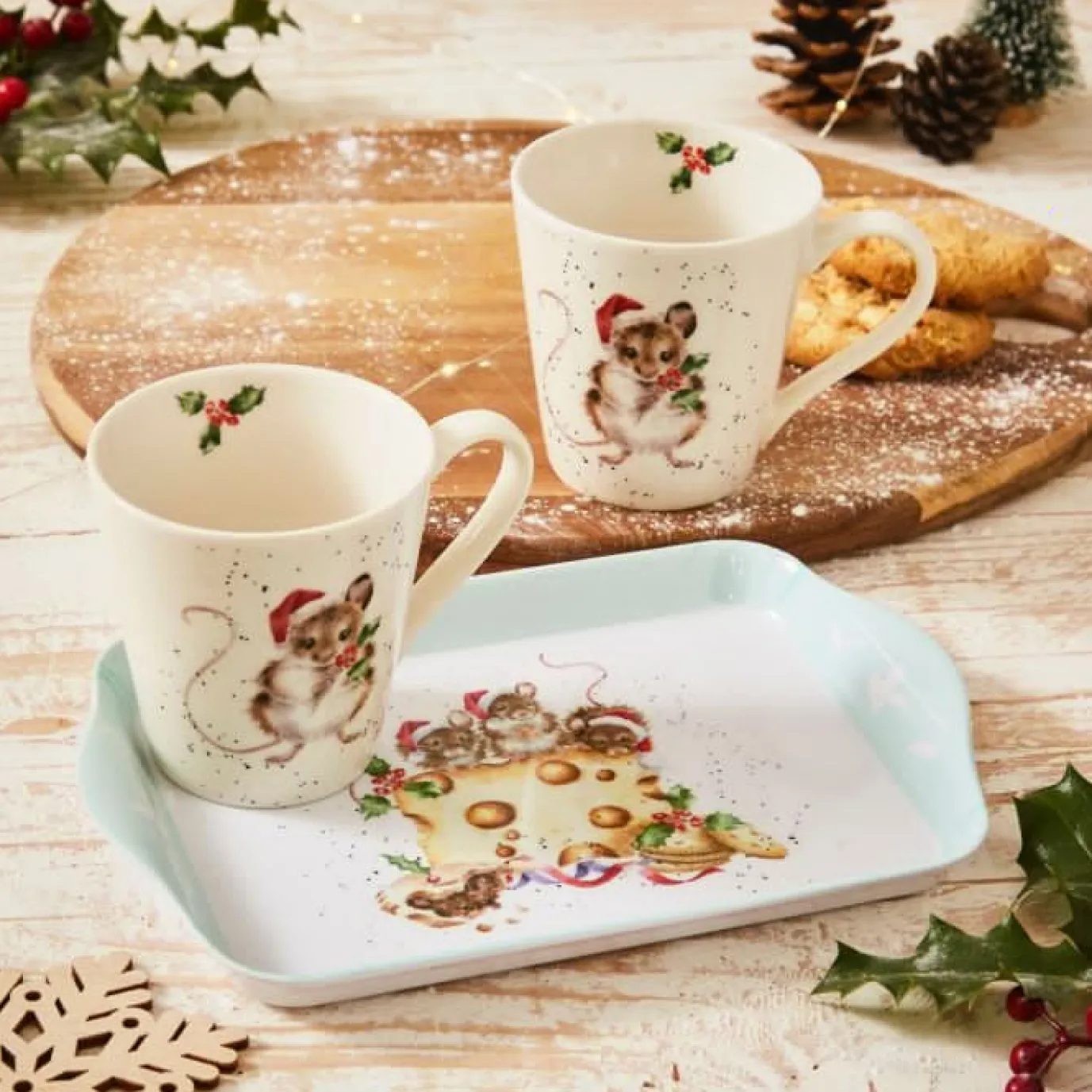 'Holly Jolly Christmas' Mouse Mug & Tray Set