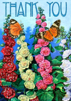 Hollyhocks Glitter Thank You Card