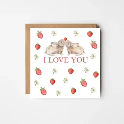 'I Love You' Rabbits and Strawberries Greetings Card