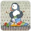 Knitting Woolly Puffins Coaster