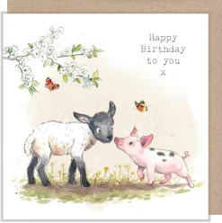 Lamb With Piglet "Happy Birthday to you" Greetings Card
