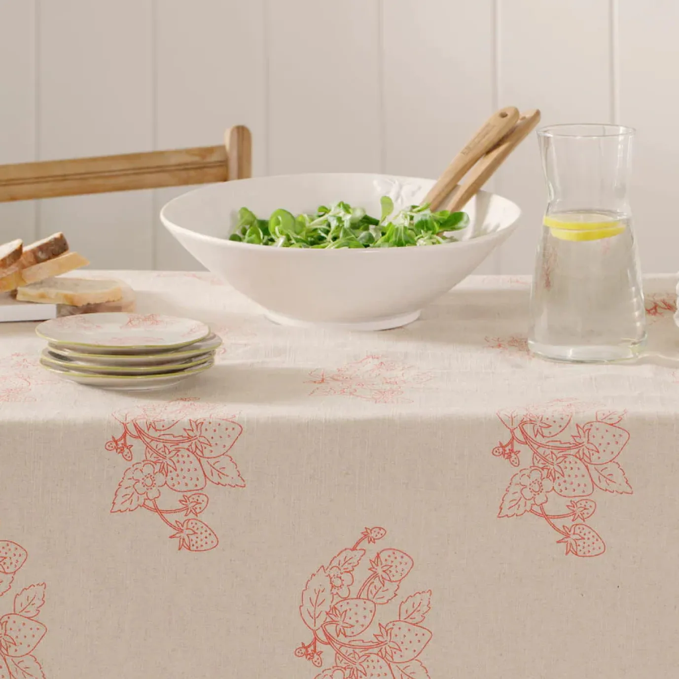 Linen Blend Strawberries Table Cloth