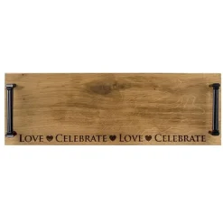 Love & Celebrate Oak Serving Tray with Burnished Steel Handles