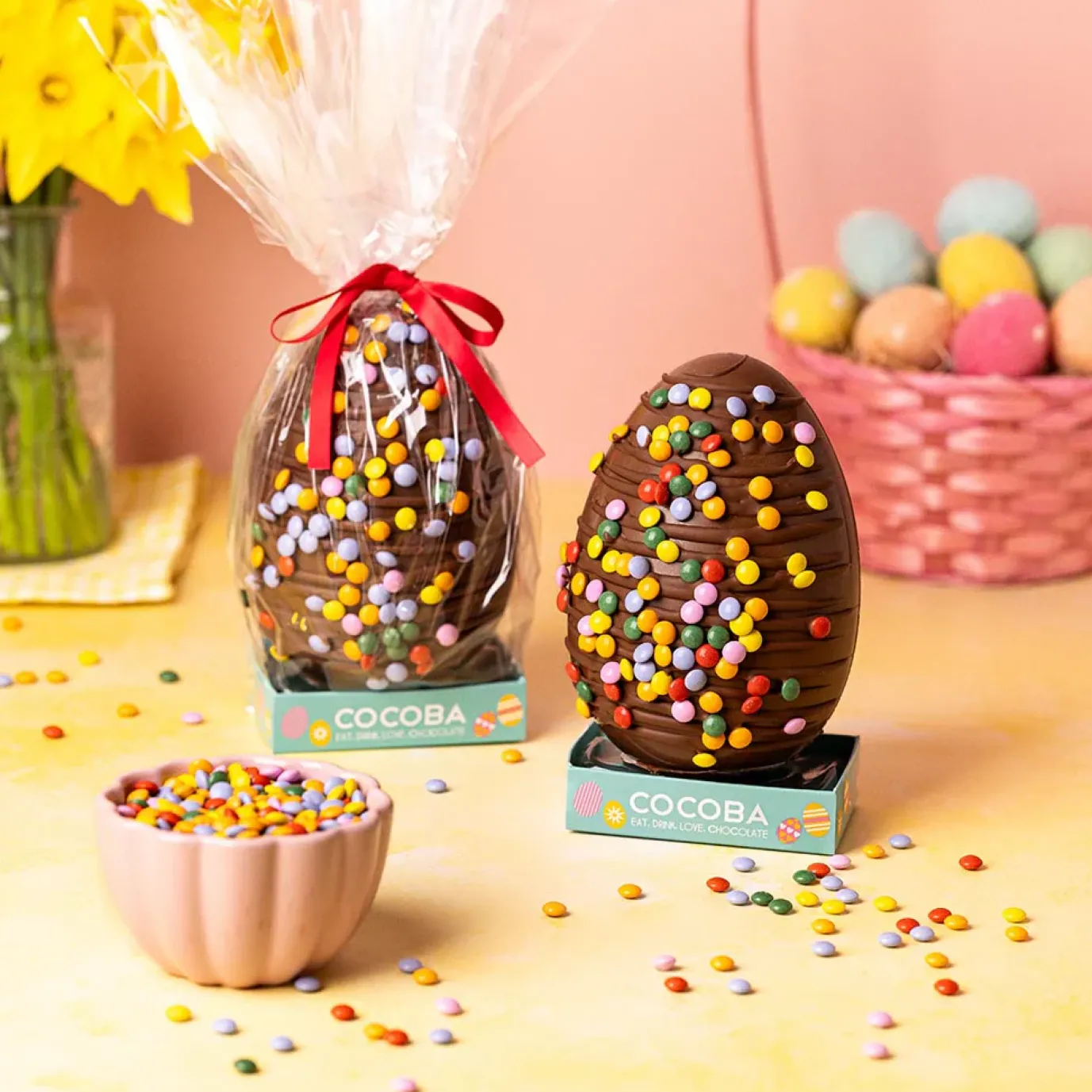 Milk Chocolate Drizzled Easter Egg with Candy Beans by Cocoba