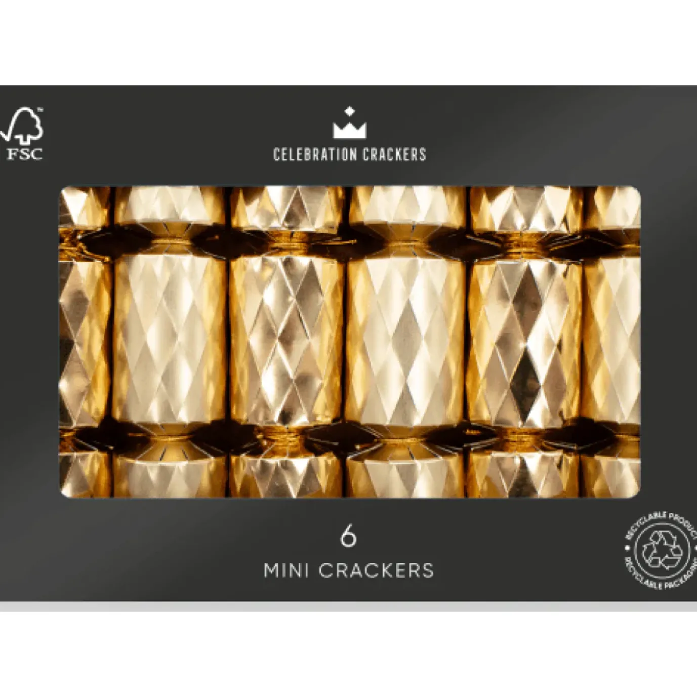 Mini Gold Diamond 6in Christmas Crackers Box of 6