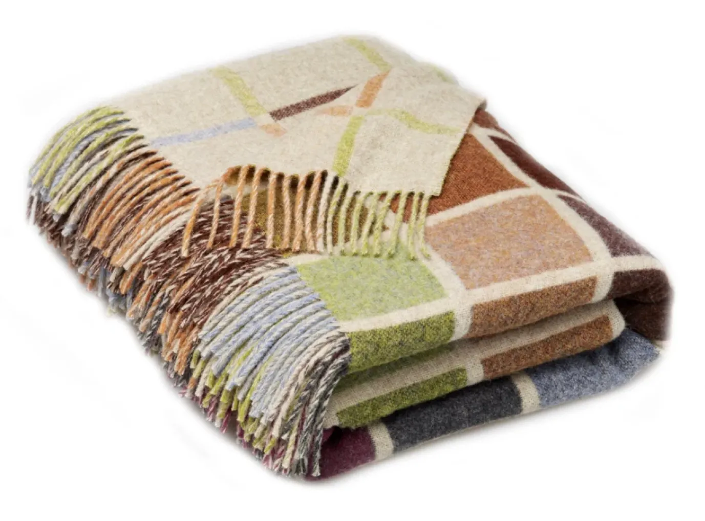 Multiblock Geometric Beige Multi Merino Lambswool Throw