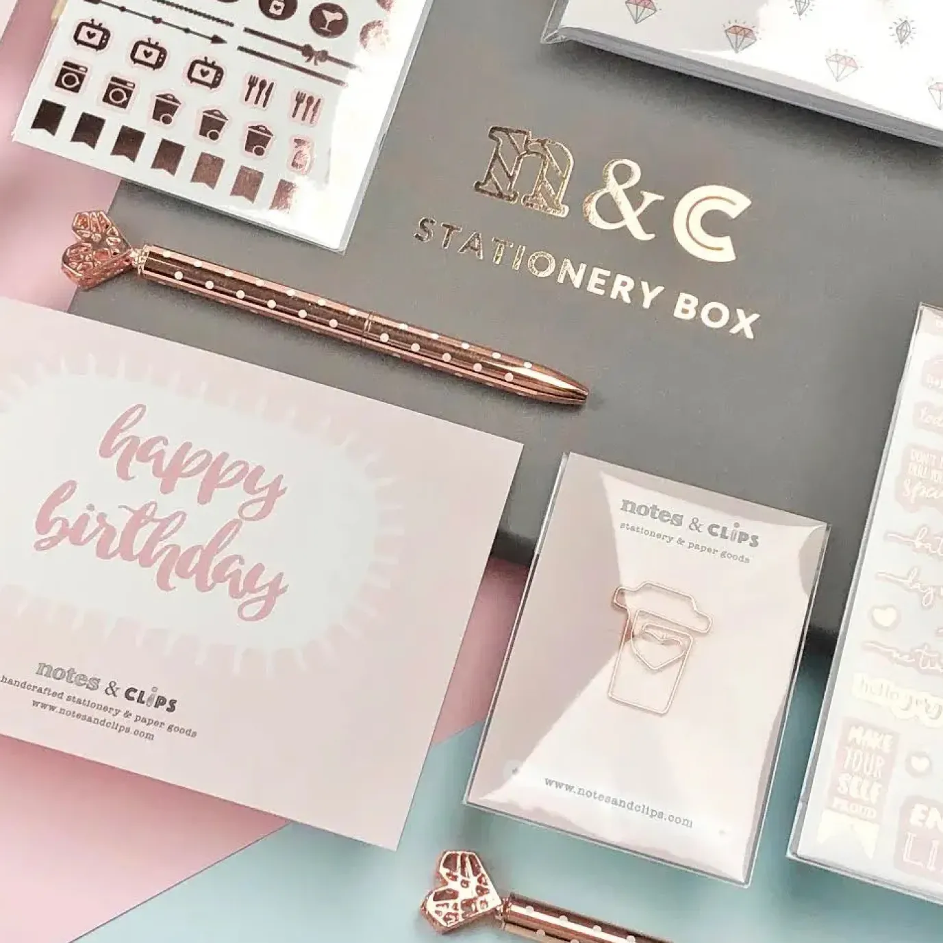 Notes & Clips Blush & Rose Gold Stationery Box