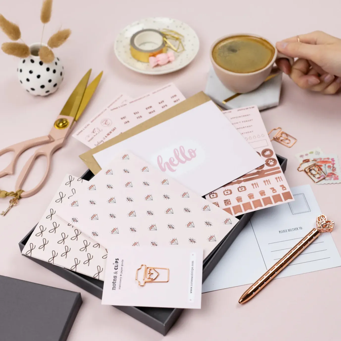 Notes & Clips Blush & Rose Gold Stationery Box