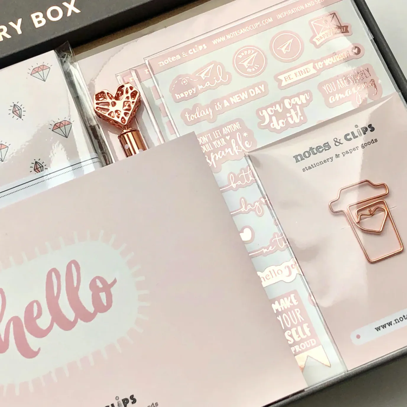 Notes & Clips Blush & Rose Gold Stationery Box