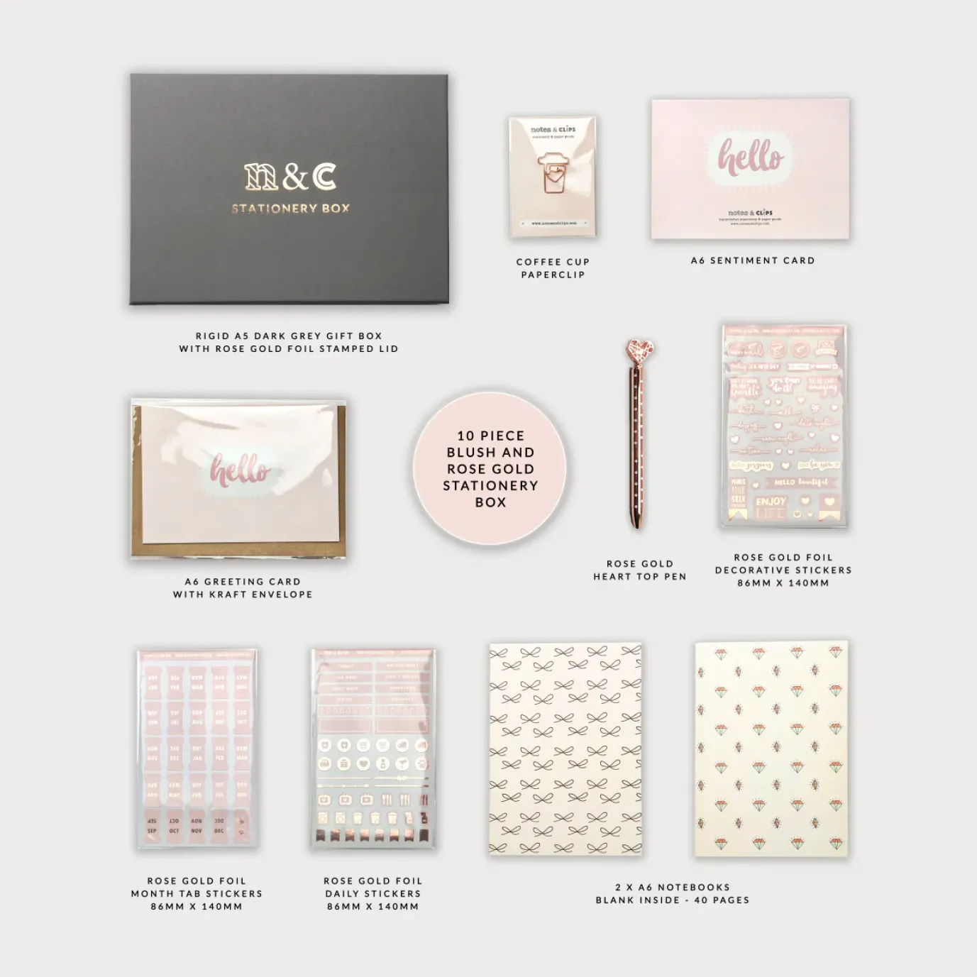 Notes & Clips Blush & Rose Gold Stationery Box