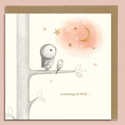 Owl, Bird & Moon Greeting Card