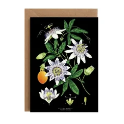 Passion Flower - Black - Greetings Card