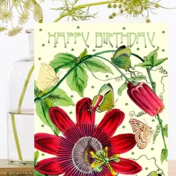 Passion Flower Glitter Birthday Card