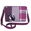Plum Tweed Cat Applique Messenger Bag