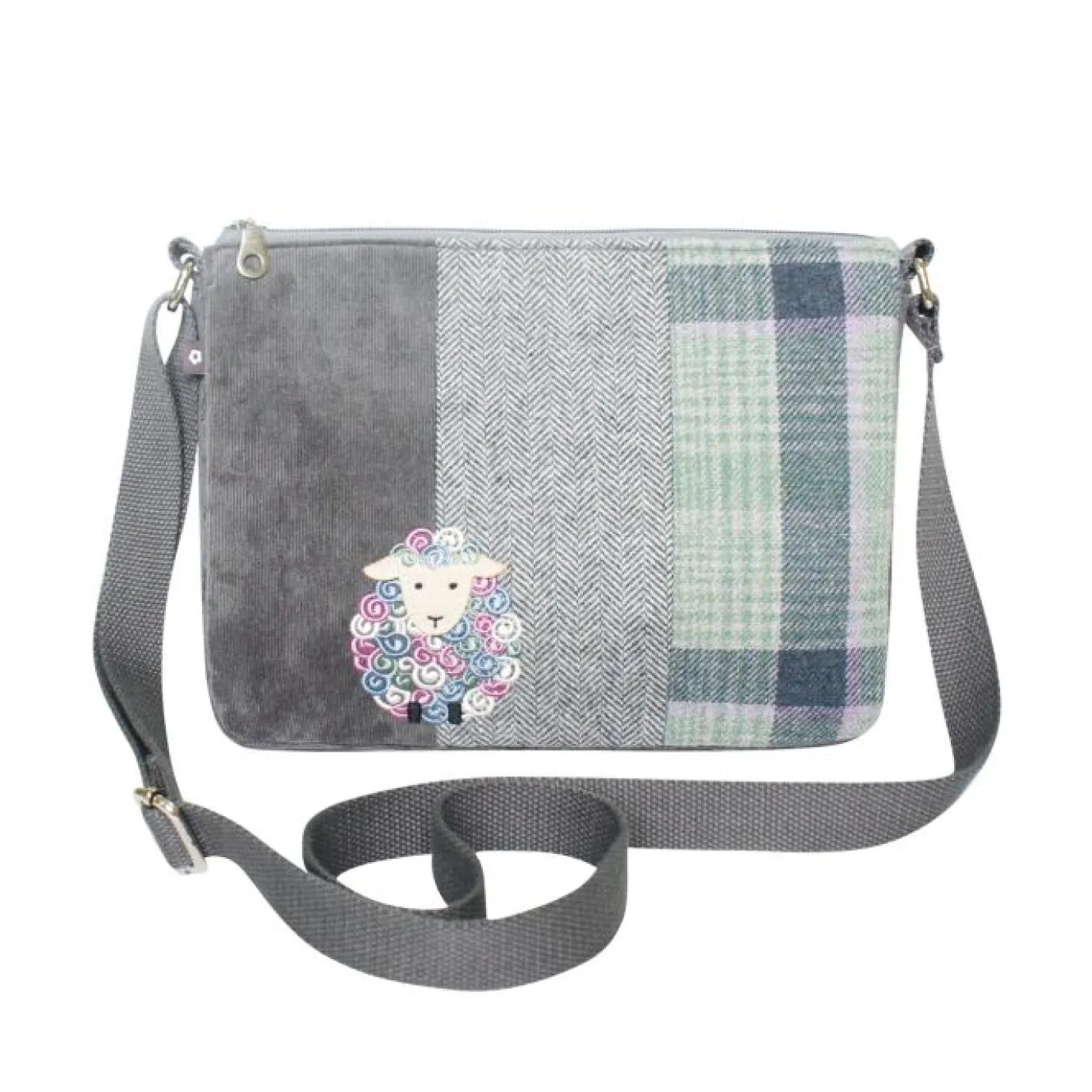 Plum Tweed Cat Applique Messenger Bag