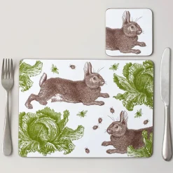 Rabbit & Cabbage Set of 4 Coasters