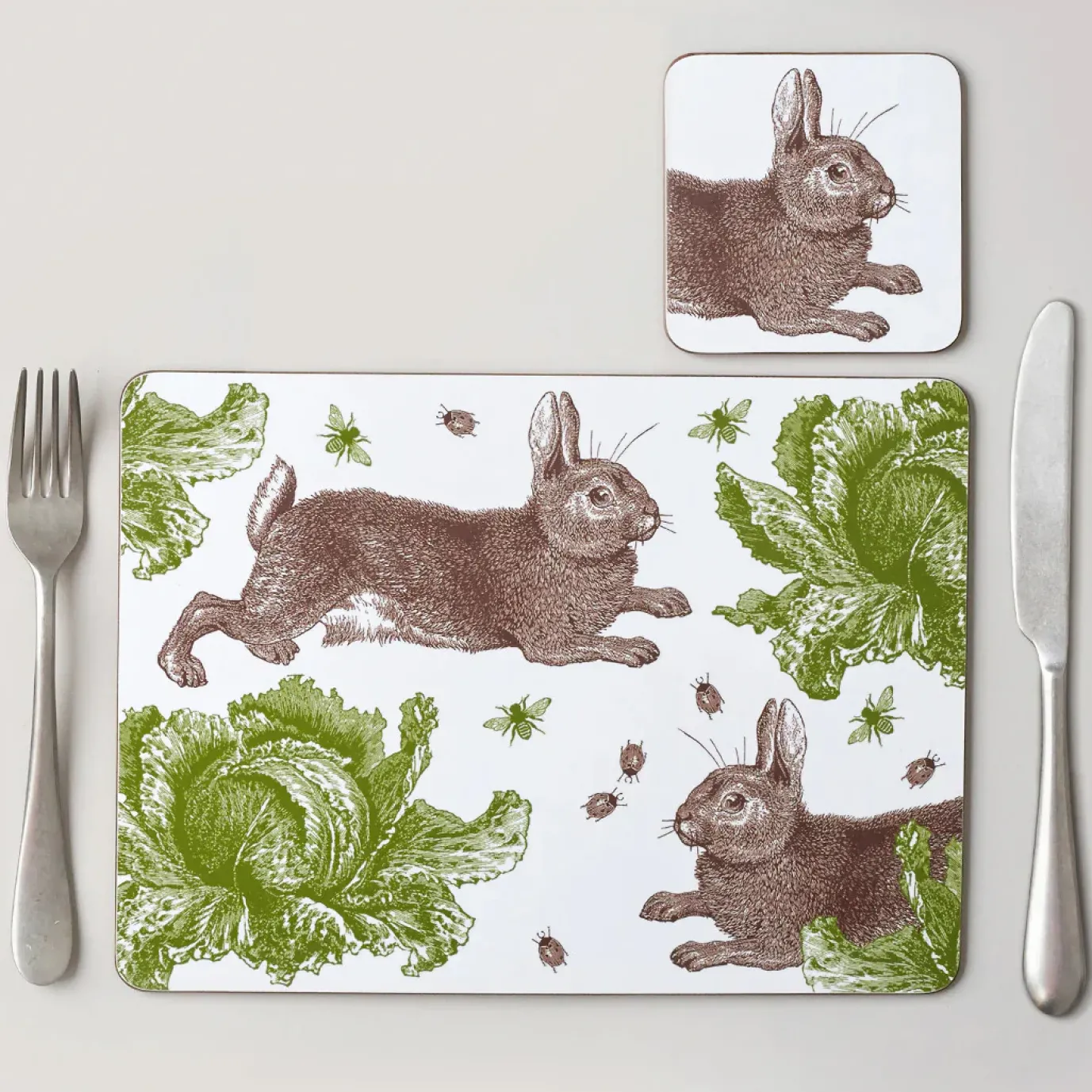 Rabbit & Cabbage Set of 4 Coasters