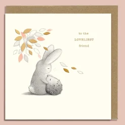 Rabbit & Hedgehog Hugs Greeting Card