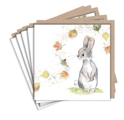 Rabbit and Leaves Set of 5 Notecards