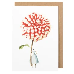 Red & White Dahlia Blank Greetings Card