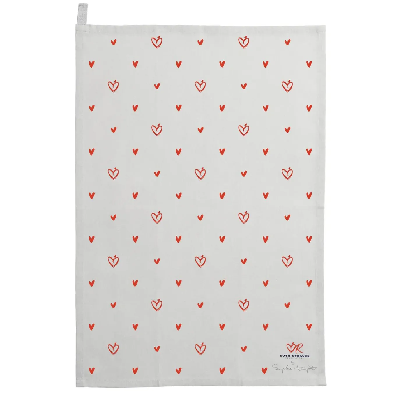 Red Hearts Tea Towel