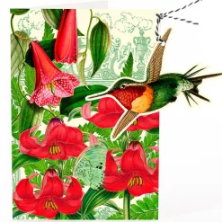 Red Tiger Lily Humming Bird Hanging Fandangle Card