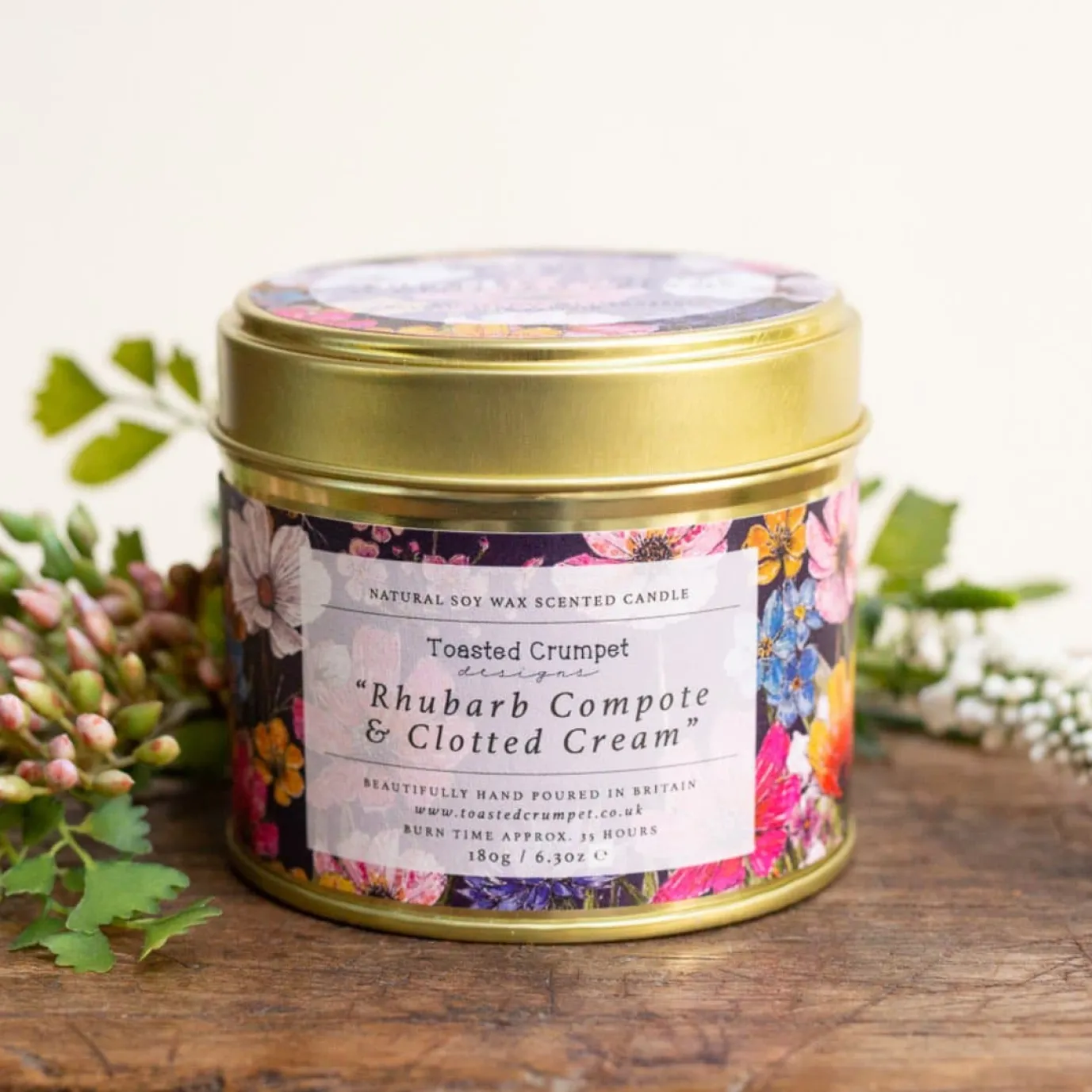 Rhubarb Compote & Clotted Cream Candle in a Matt Gold Tin