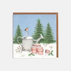 Robin & Watering Can Christmas Card