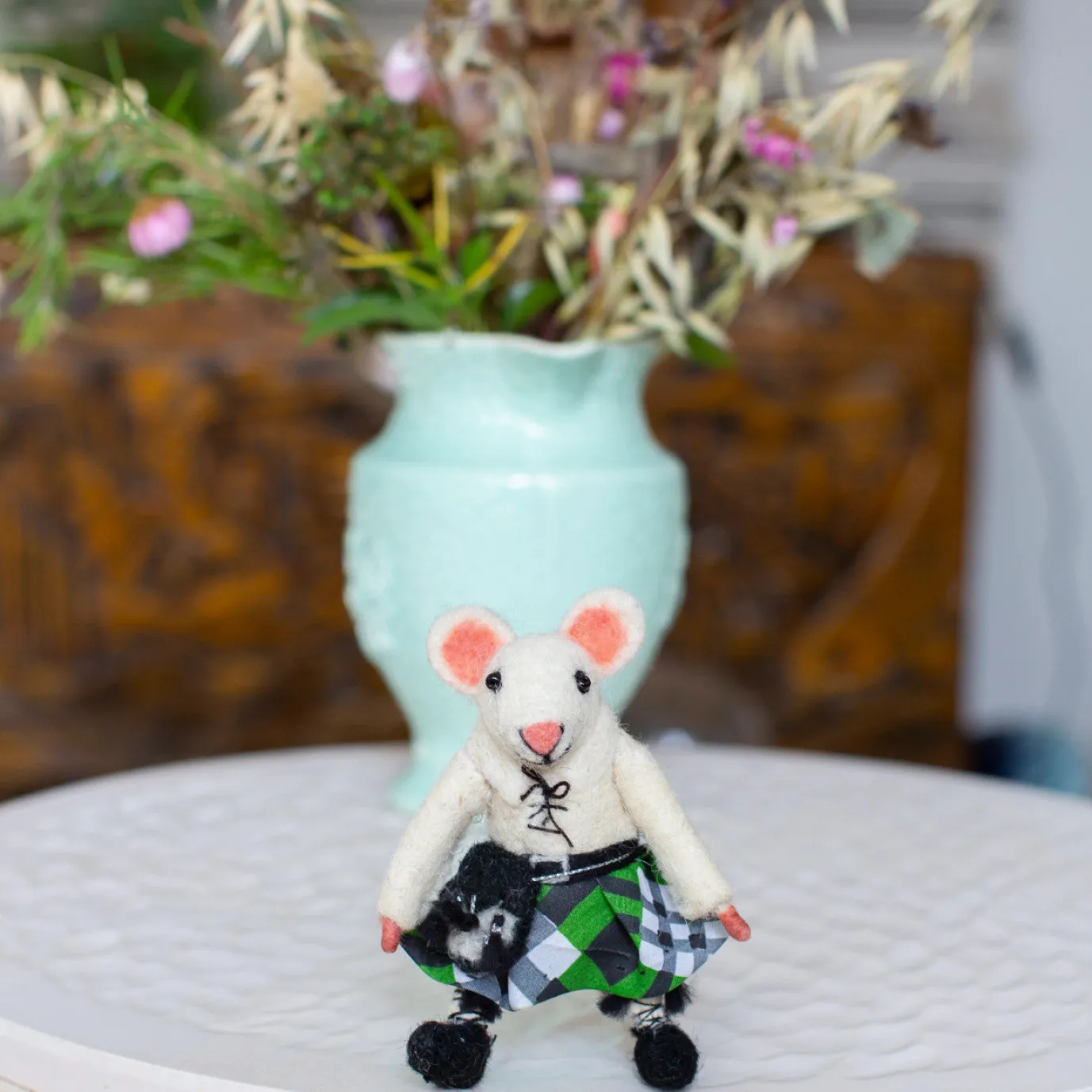 Scottish Felt Mouse in Green Kilt