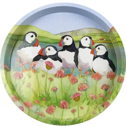 Sea Thrift Puffins Round Tin Tray