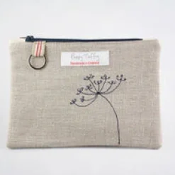 Seed Head Flat Embroidered Zip Purse with Keyring