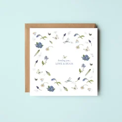 'Sending you Love & Hugs' Butterflies and Blueberries Greetings Card