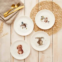 Set of Four 8 Inch Coupe Plates  (Hare, Duck, Mouse, Squirrel)