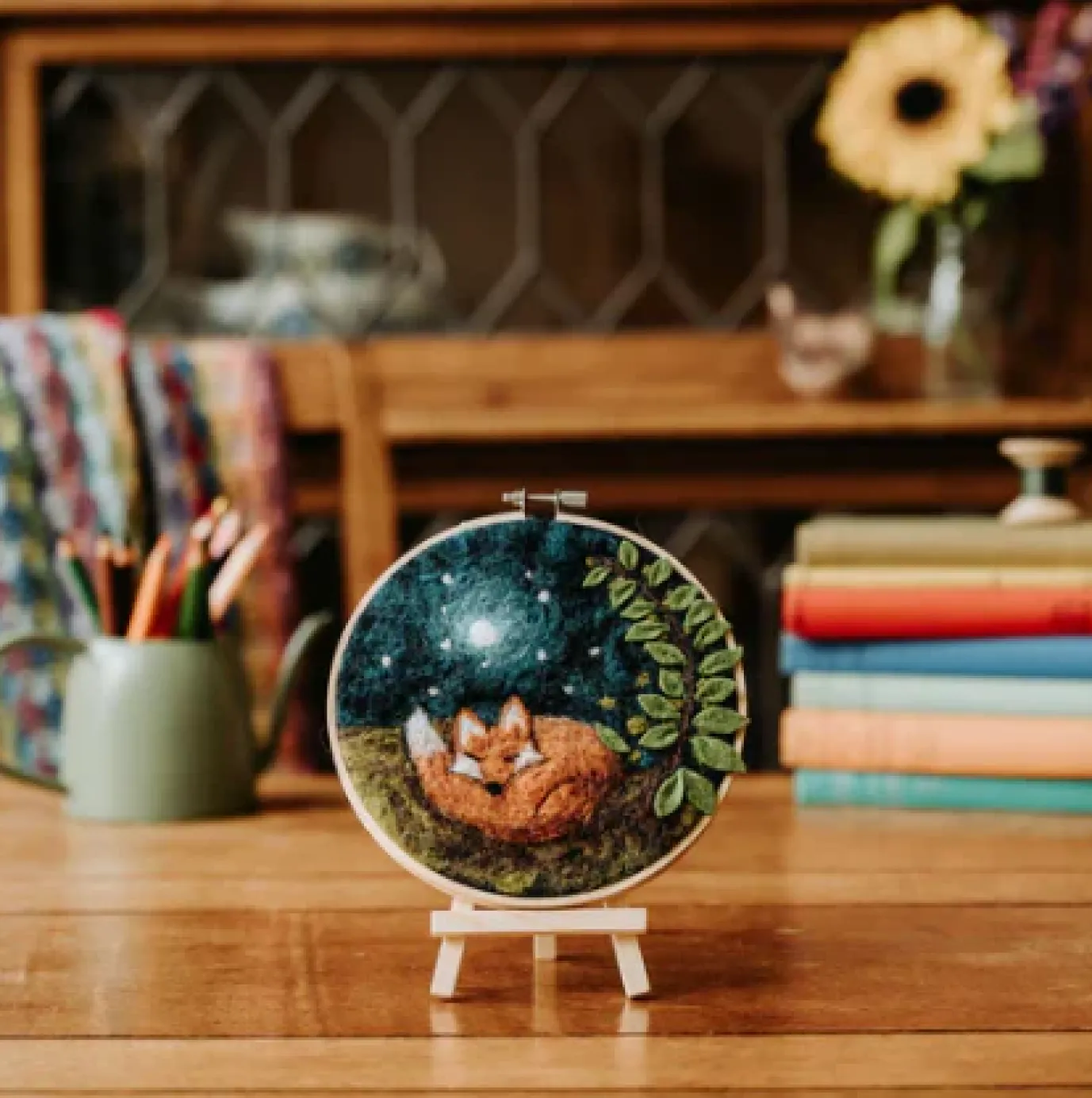 Sleepy Fox in a Hoop Needle Felting Kit