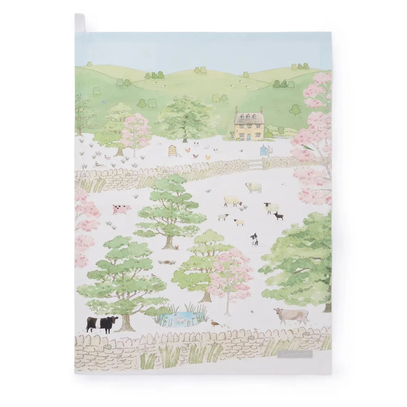 Spring Cottage Scene Tea Towel
