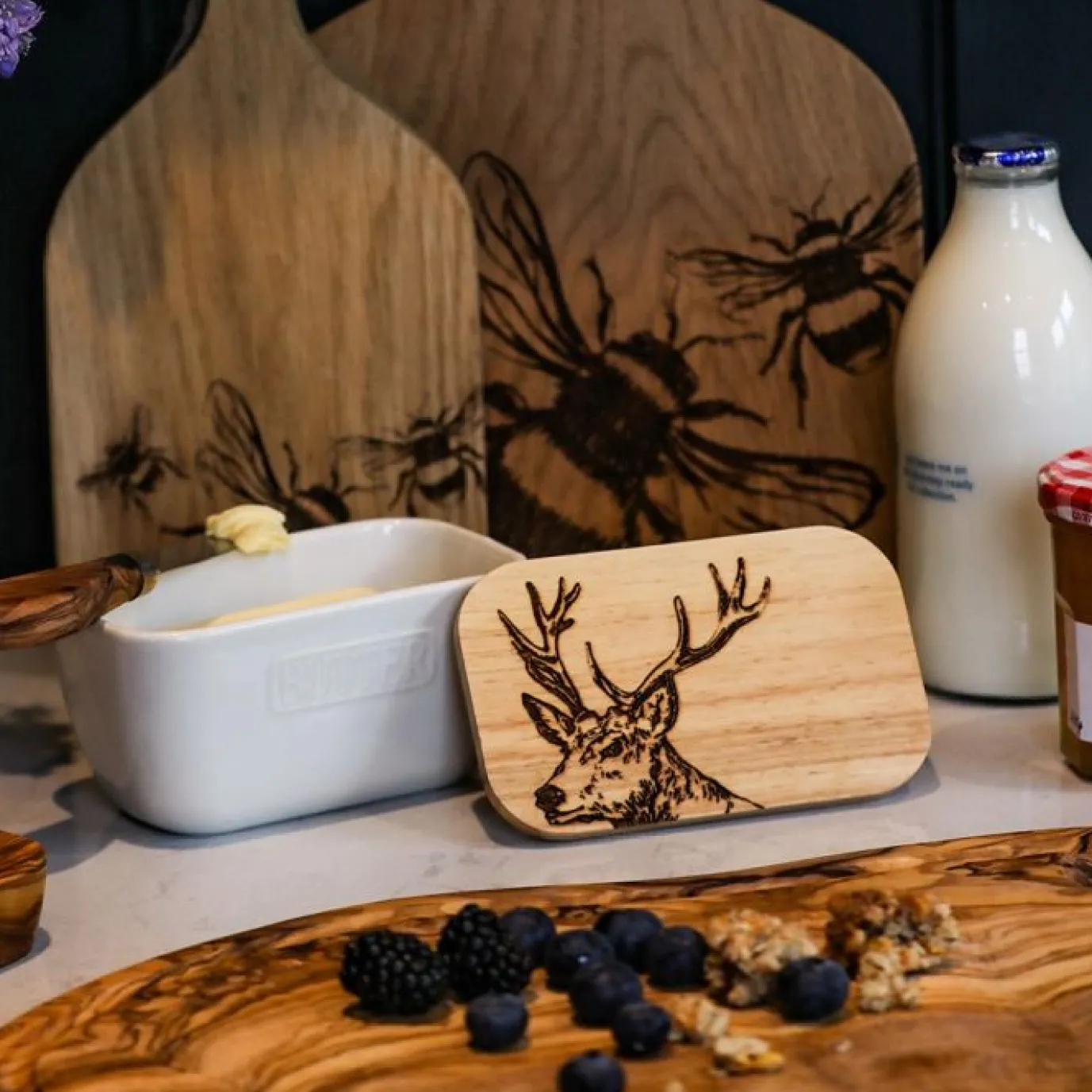 Stag Ceramic White Butter Dish