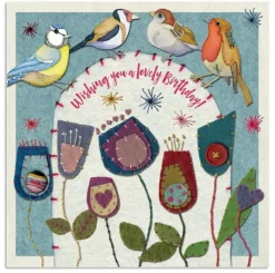 Stitched Birdies Lovely Birthday Greetings Card