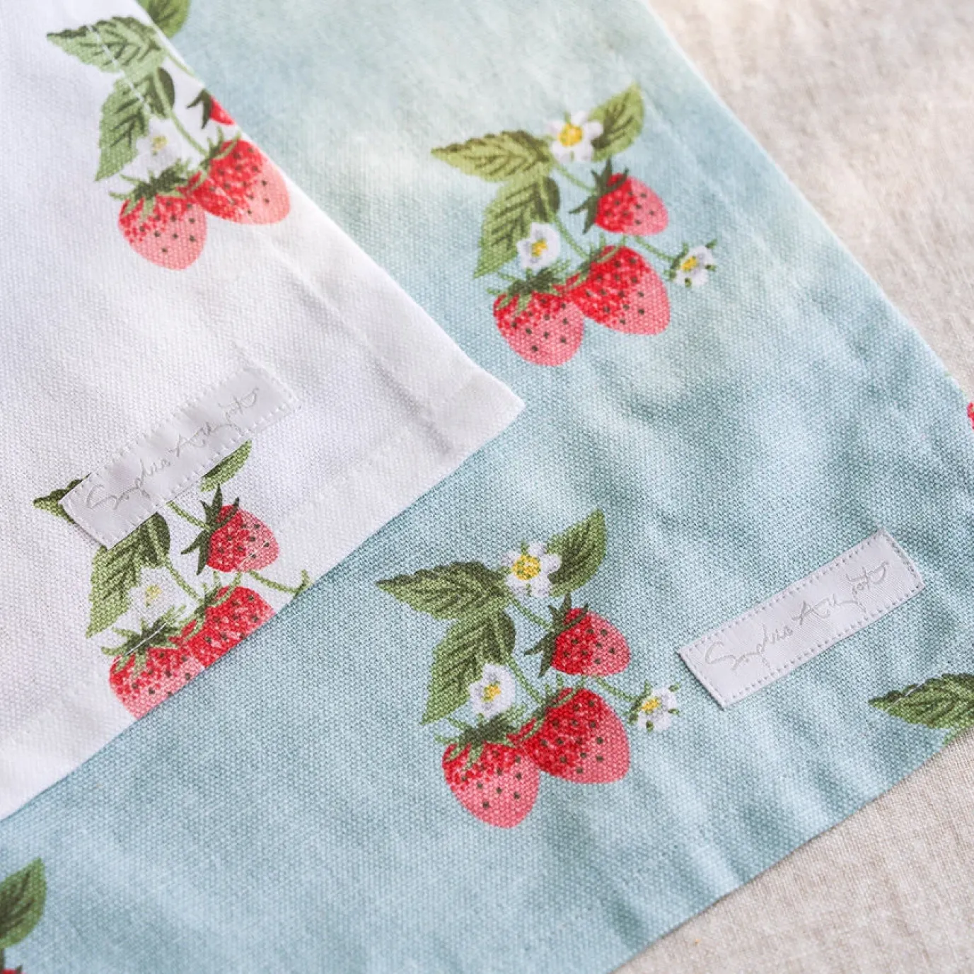 Strawberries Blue & White Set of 2 Tea Towels by Sophie Allport
