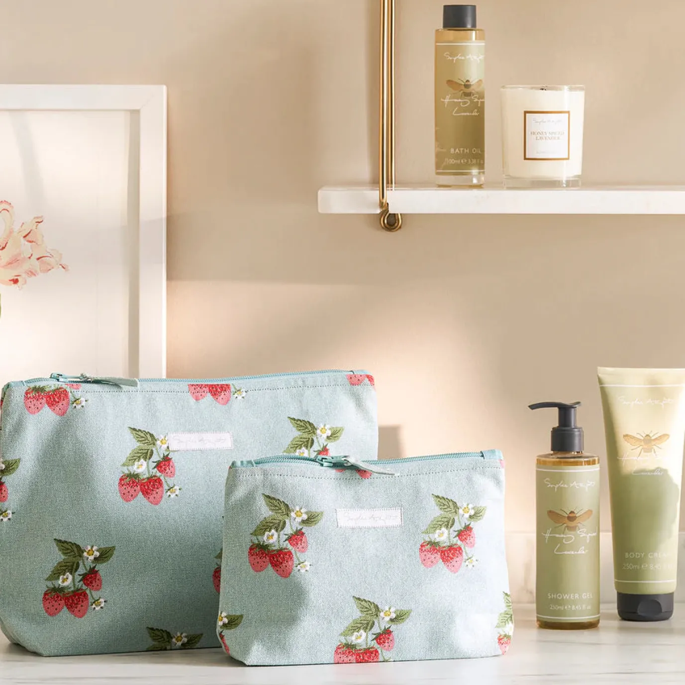 Strawberries Blue Large Canvas Wash Bag