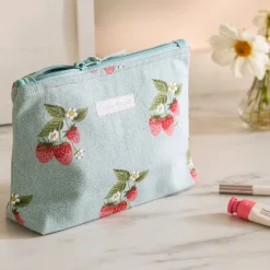 Strawberries Blue Makeup Bag