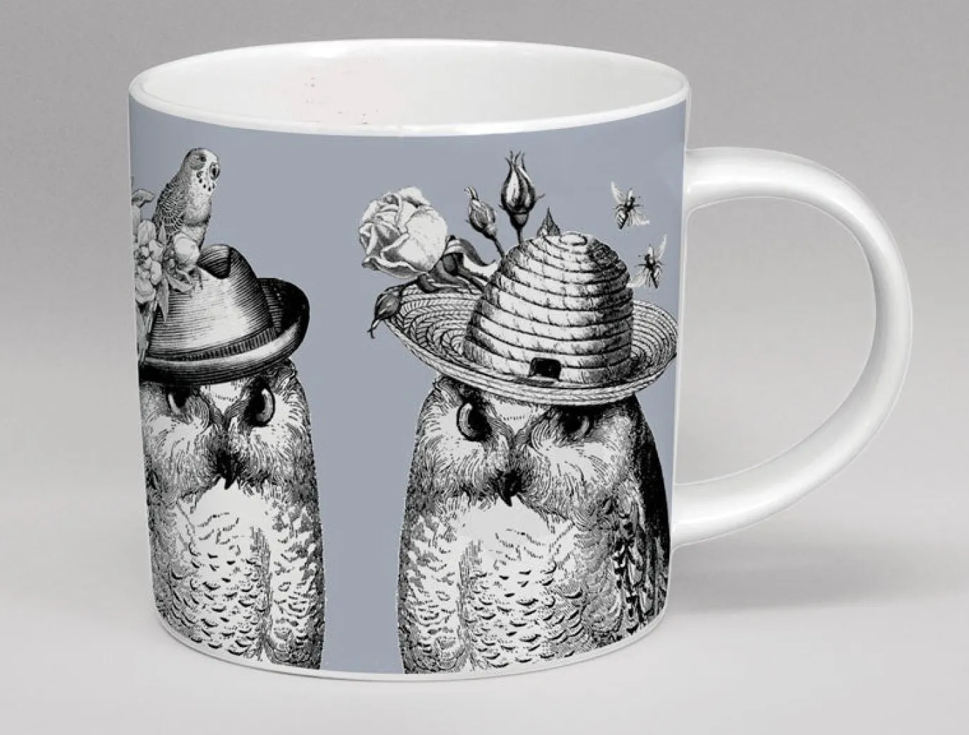 Sunday Best Owls Bone China Mug - Grey