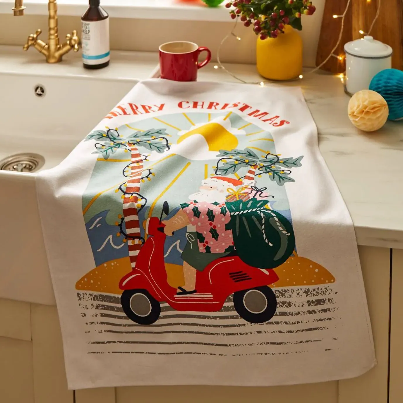 Sunny Santa Recycled Cotton Tea Towel