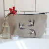 Swallows Embroidered Lined Make Up Bag