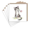 Tabby Cat and Flower Set of 5 Notecards