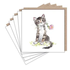 Tabby Cat and Flower Set of 5 Notecards