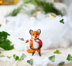 Tod Fox Holding Wearing a Stripy Scarf Felt Decoration