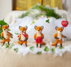 Tod Fox Holding Wearing a Stripy Scarf Felt Decoration