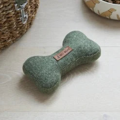 Tweed Dog Bone Shaped Dog Toy - Green